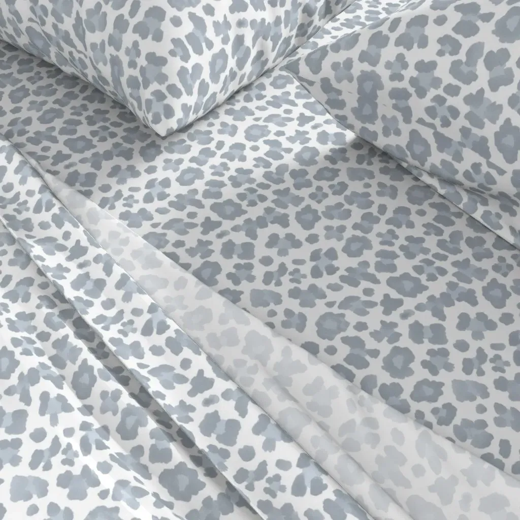 Khb Soft Blue Leopard Print Queen Sheet Set - Light Gray alternate view