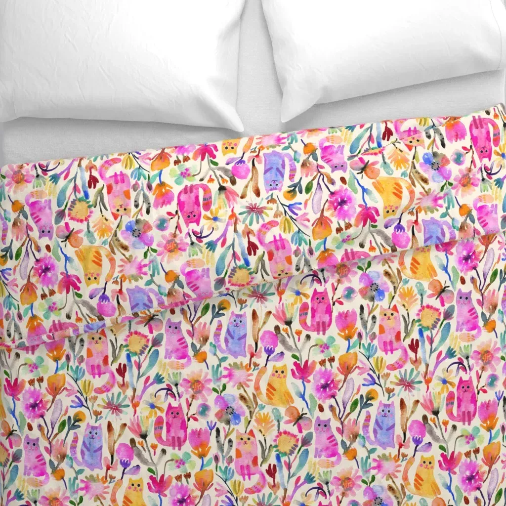 Kids Room Kittens Duvet Cover - Pink, Ivory alternate view