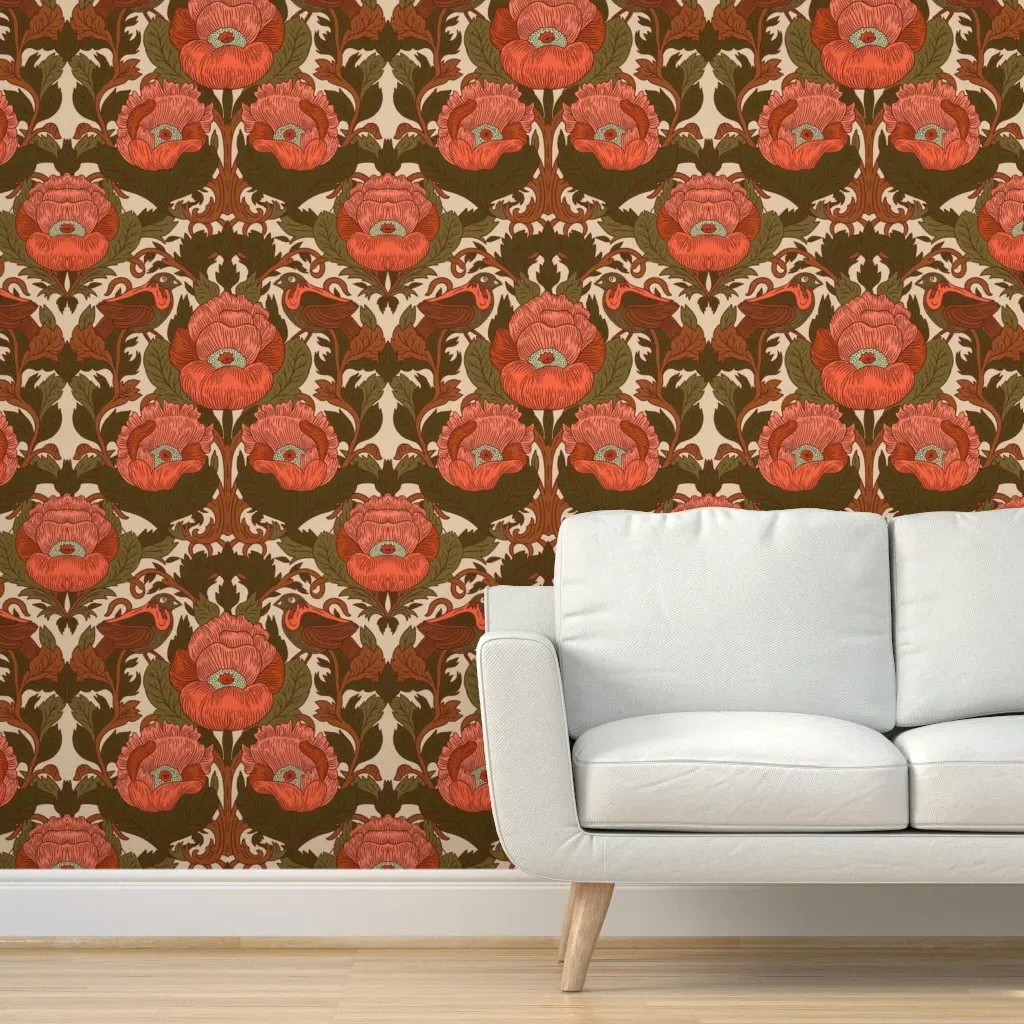 Kin Poppy Damask Peel and Stick Wallpaper - Red product
