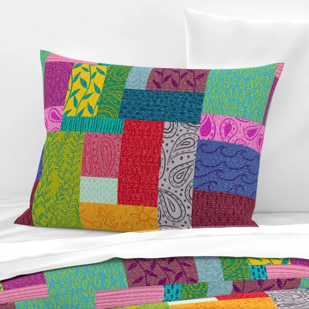 Kinda Kantha Standard Knife Edge Pillow Cover - Red, Cotton Sateen product