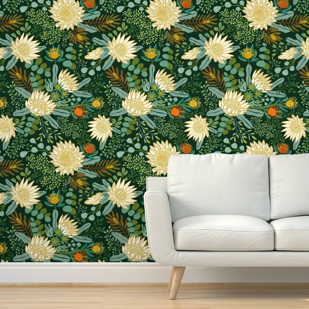 King Protea Boho Botanical Peel and Stick Wallpaper Large Scale - Cream product