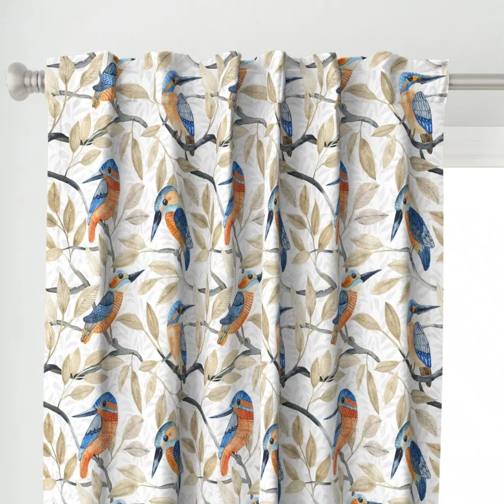 Kingfisher Pattern Curtain Panel - Blue alternate view