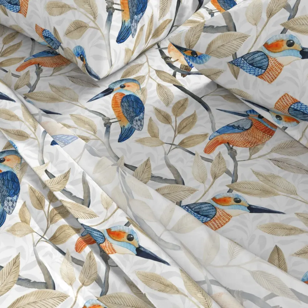 Kingfisher Pattern Watercolor Queen Sheet Set - Blue alternate view