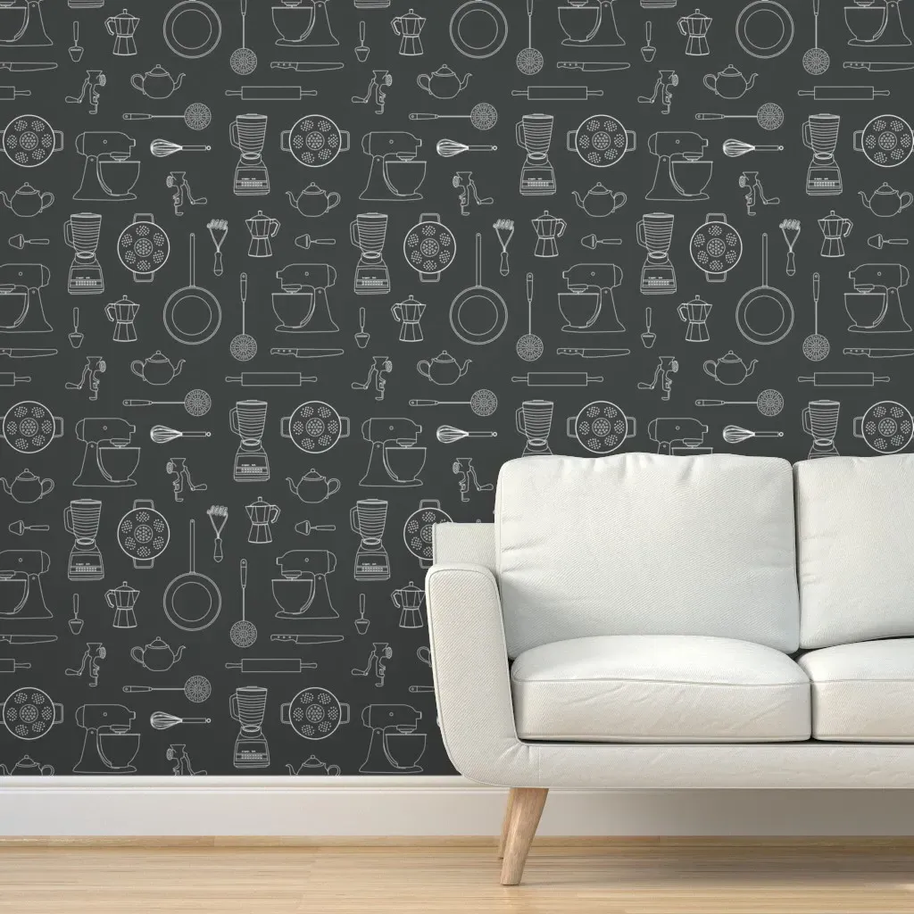 Kitchen Tools Peel and Stick Wallpaper - White, Charcoal product