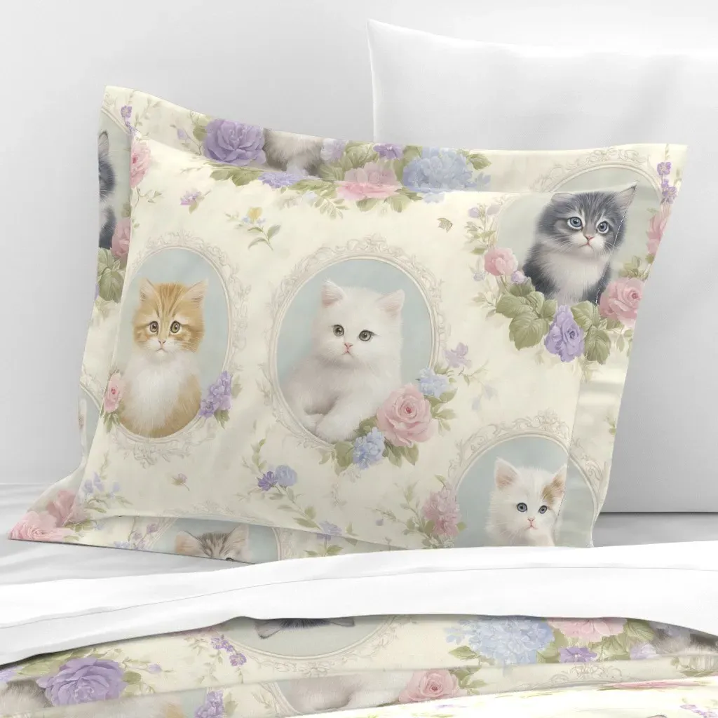 Kittens In Oval Frames Standard Flanged Cushion Cover - Pink, Cotton Sateen product