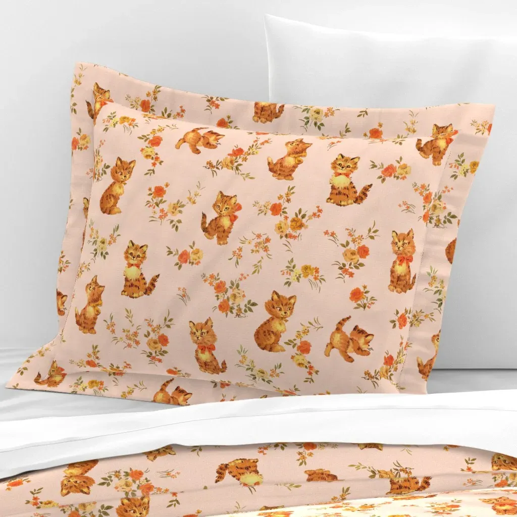 Kittens Standard Flanged Cushion Cover - Orange, Cotton Sateen product
