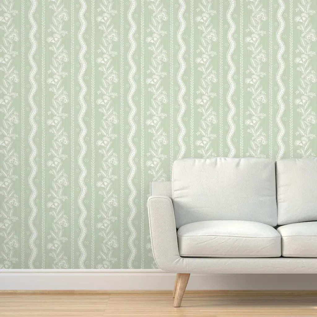 Kittery Point Emma Stripe Peel and Stick Wallpaper - Sage Green, Cream product