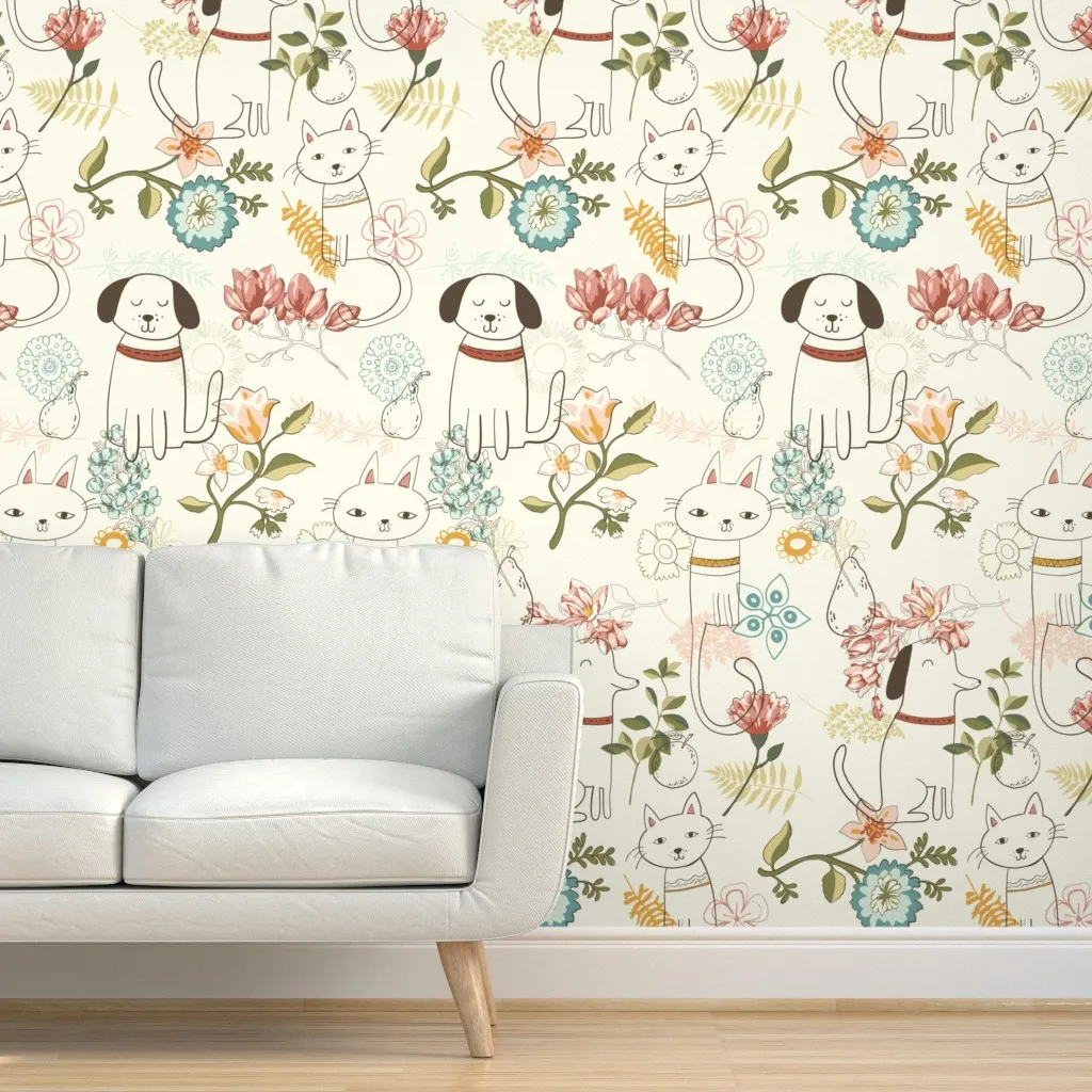 Kitties And Puppies Peel and Stick Wallpaper - Off-White product