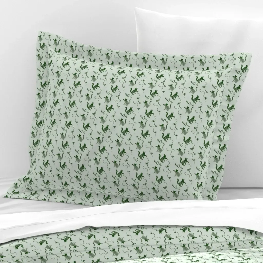 Kitty Cat Watercolor Bows Standard Flanged Cushion Cover - Forest Green, Cotton Sateen product