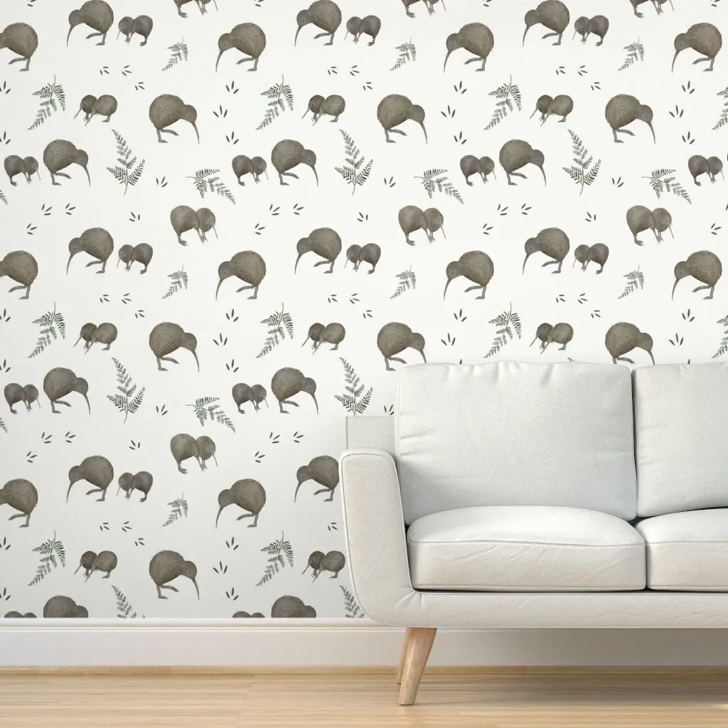 Kiwi Bird & Ferns Peel and Stick Wallpaper - Brown product