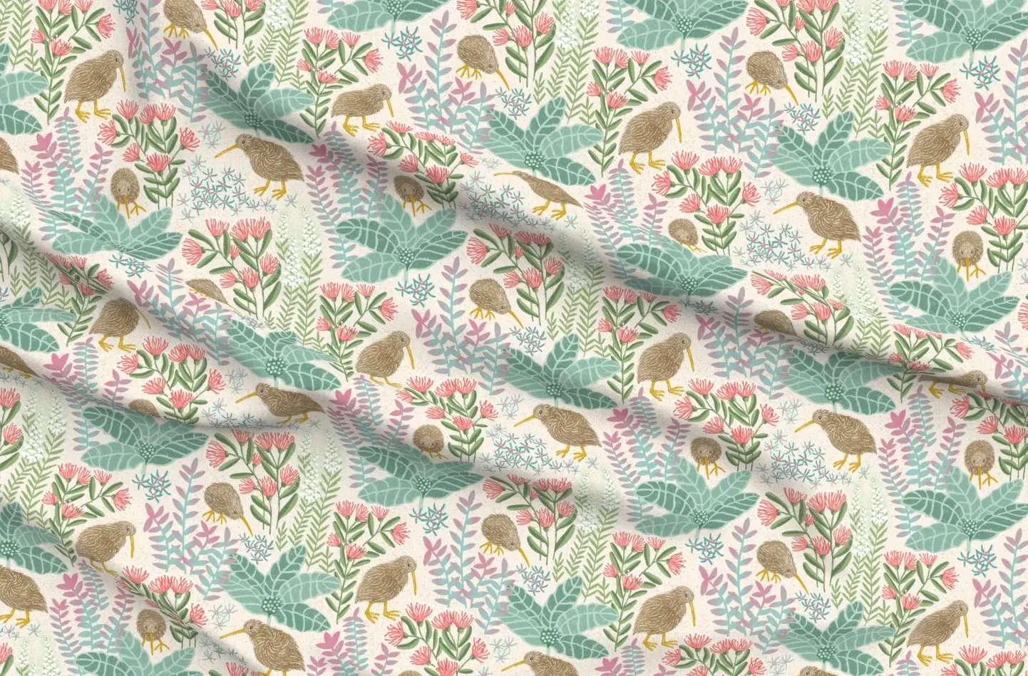 Kiwi Bird of New Zealand Large Scale Fabric - Sage Green product