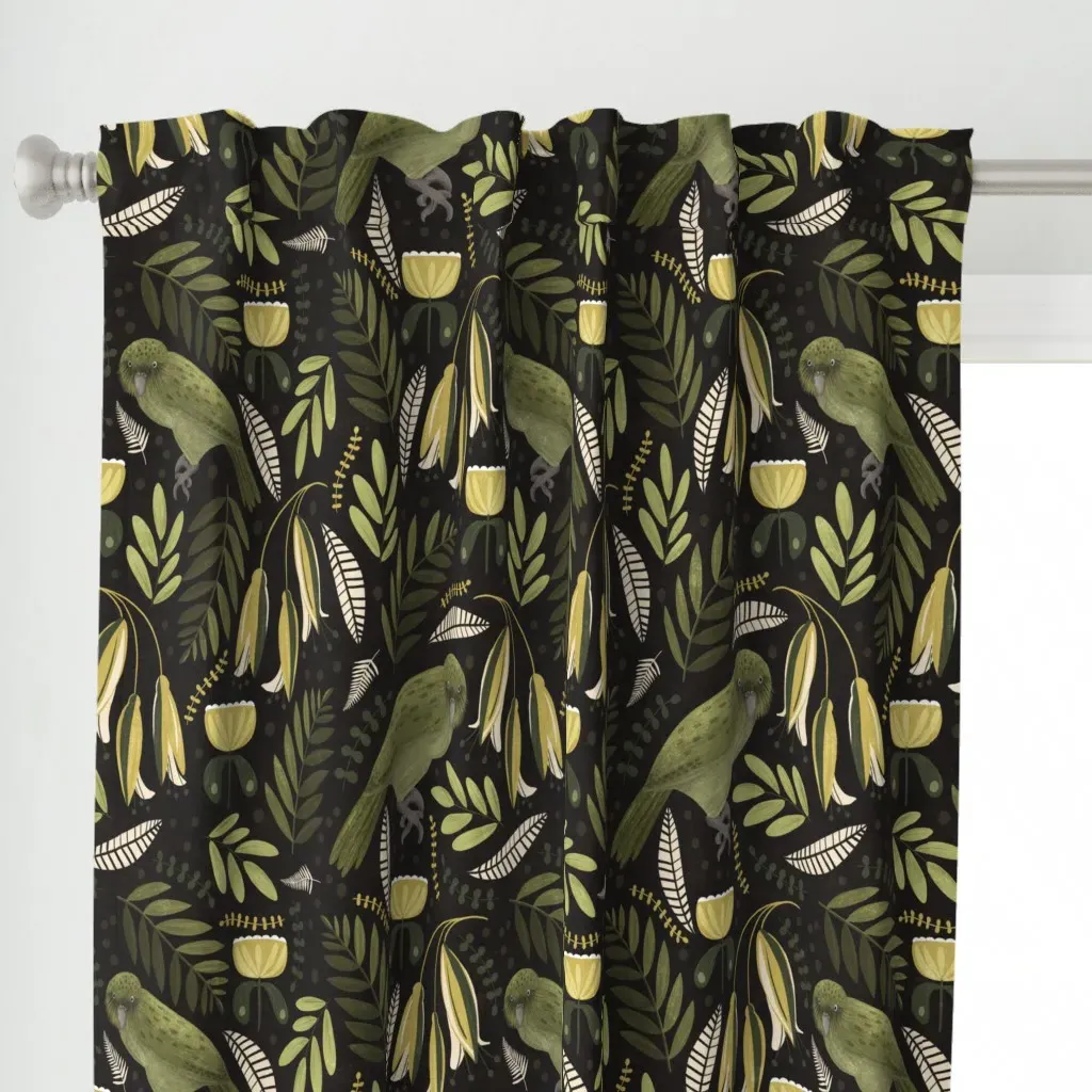 Kākāpō Curtain Panel - Olive Green alternate view