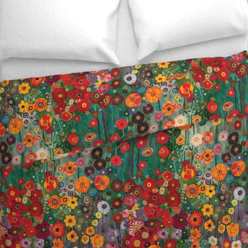 Klimt Color Garden Meadow-40 Duvet Cover - Red alternate view