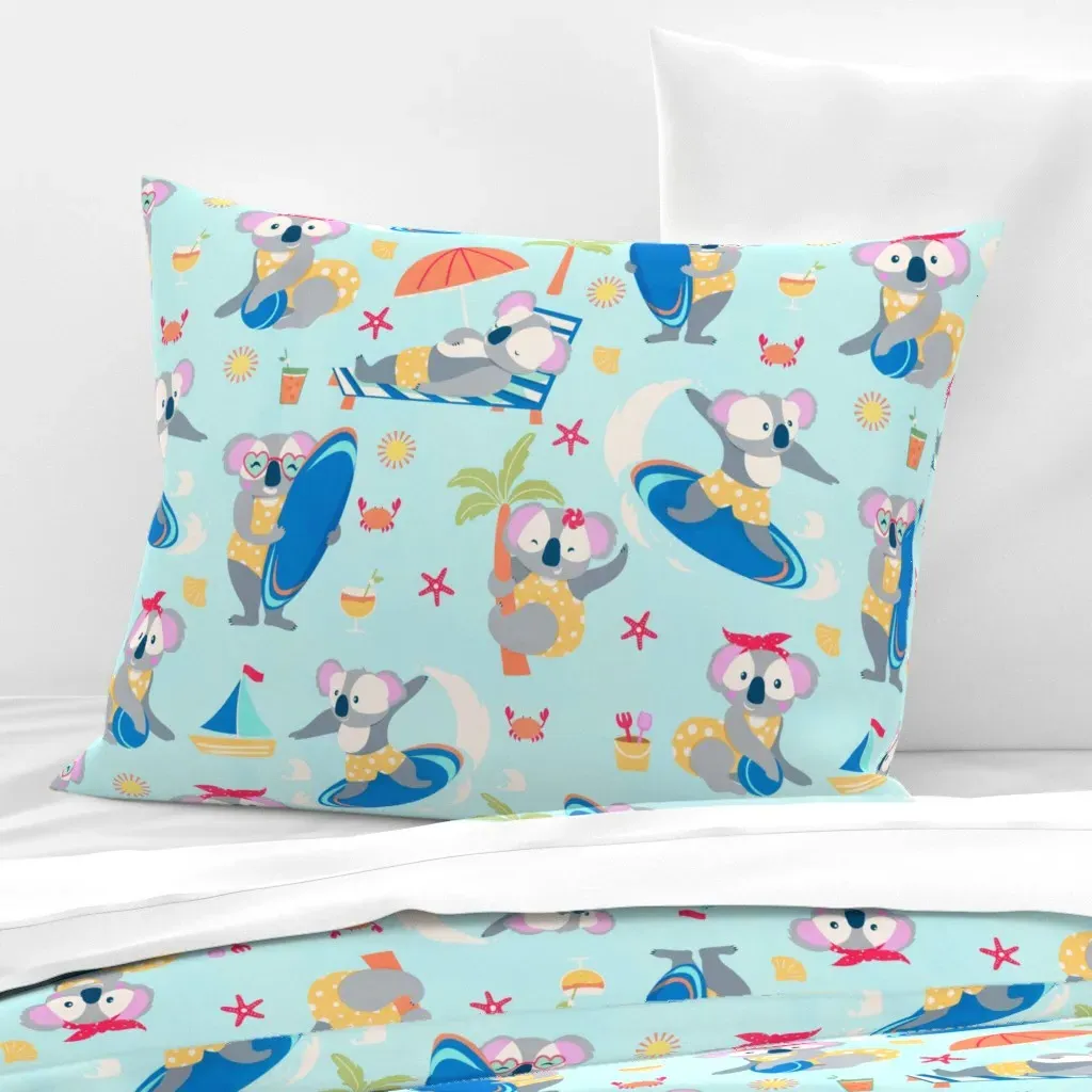 Koalas Beach Polka Dot Standard Pillow Cover - Light Blue, Cotton Sateen product