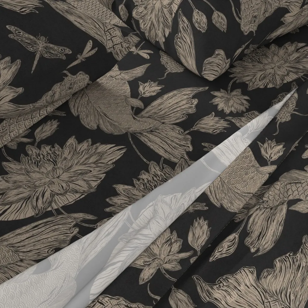 Koi Block Print Twin Sheet Set - Beige, Linen alternate view