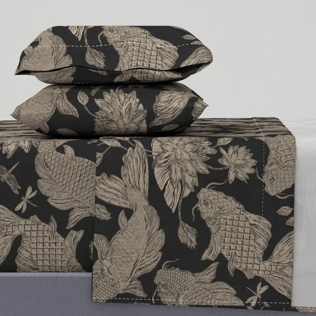 Koi Block Print Twin Sheet Set - Beige, Linen product
