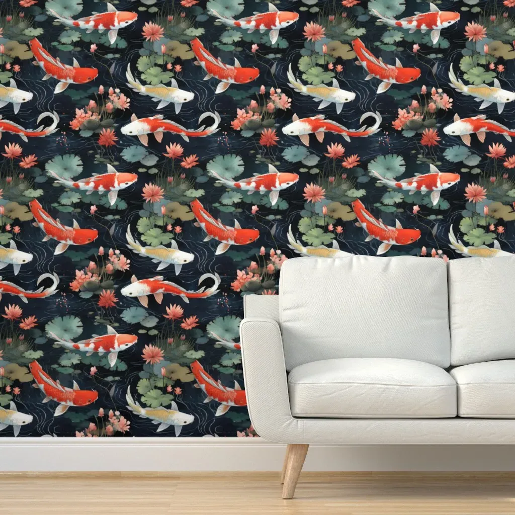 Koi Fish At Play Peel and Stick Wallpaper - Red product
