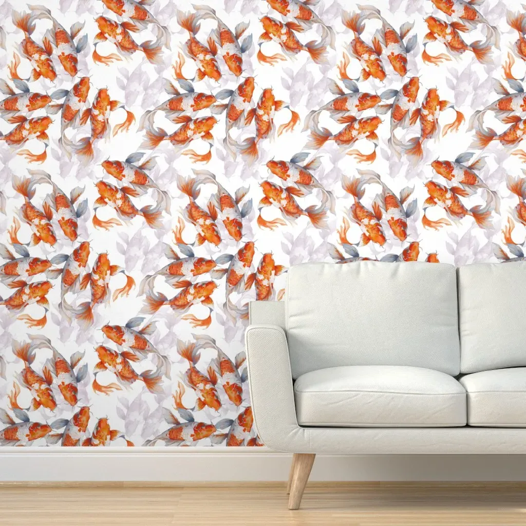 Koi Fish Peel and Stick Wallpaper - Orange, White product