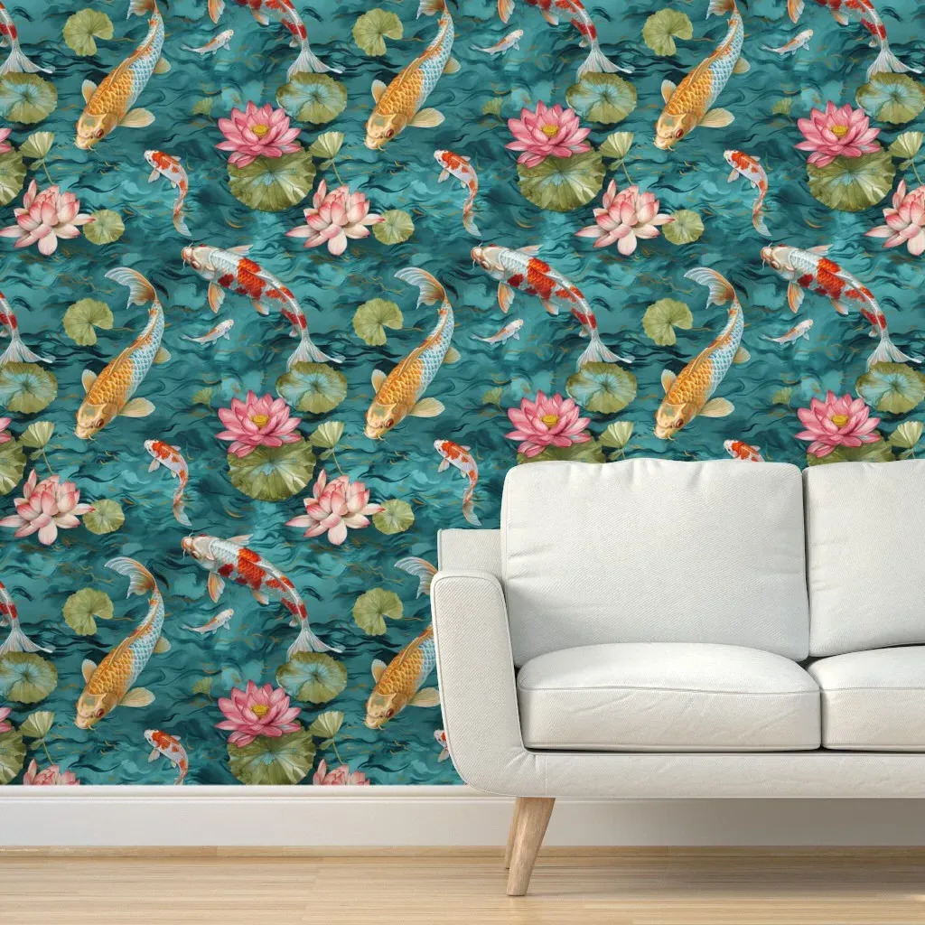 Koi Fish Peel and Stick Wallpaper - Teal product