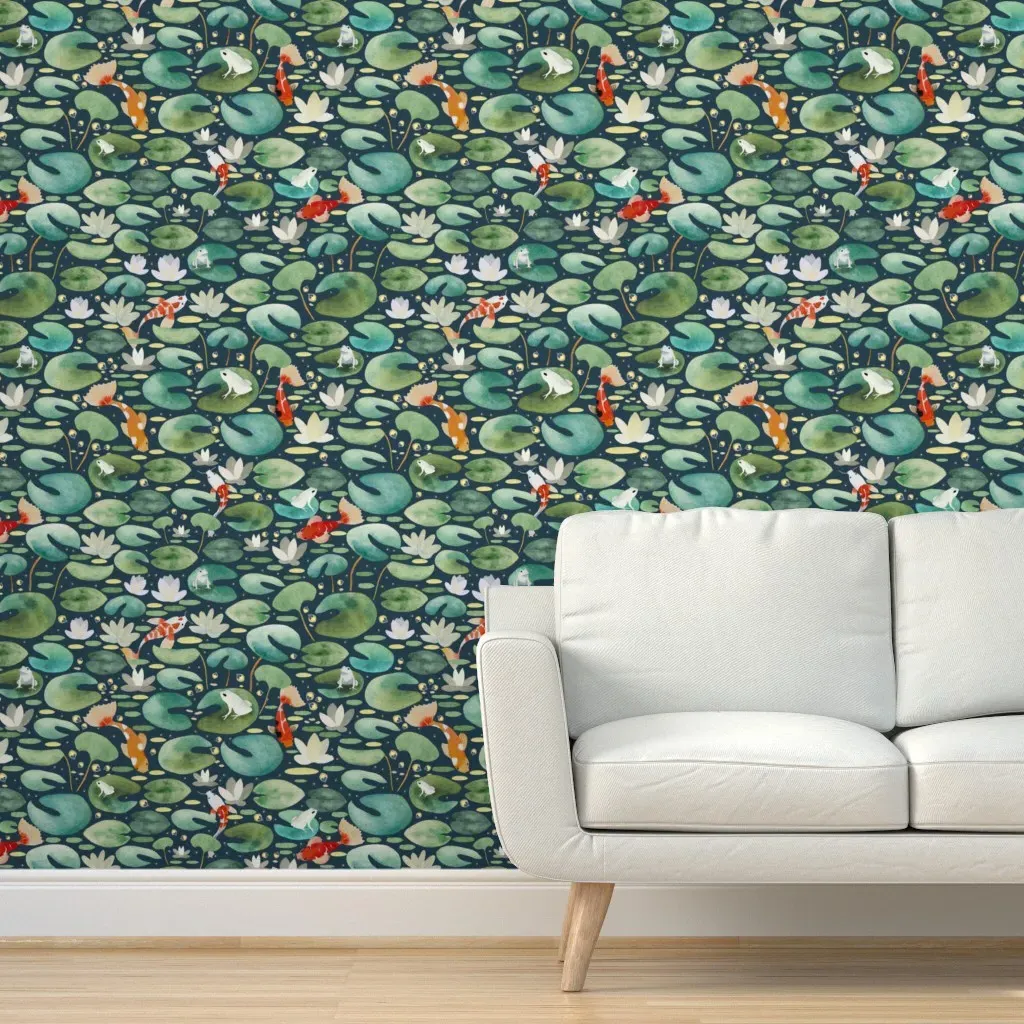 Koi Fish Pond Peel and Stick Wallpaper - Teal product
