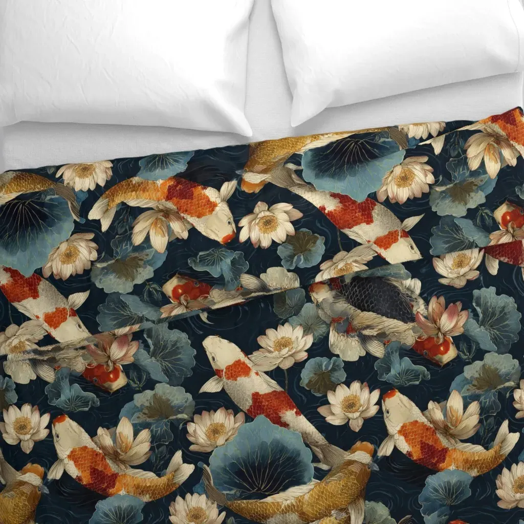 Koi Fishes In Blue Pond Duvet Cover - Red alternate view