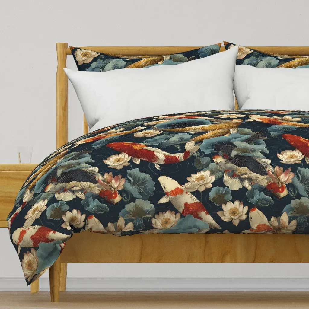 Koi Fishes In Blue Pond Duvet Cover - Red product