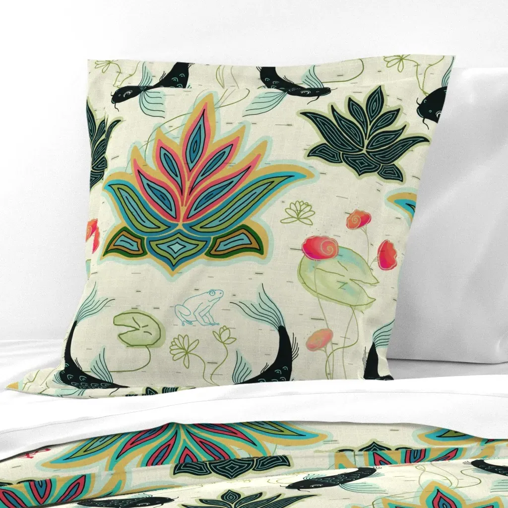 Koi Reimagined Damask Euro Pillow Sham - Black product