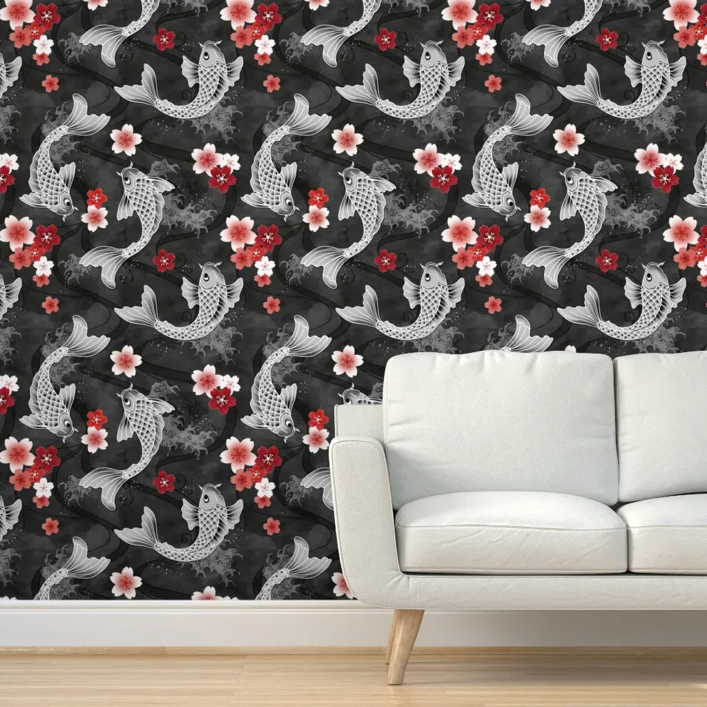 Koi Sakura Blossom Peel and Stick Wallpaper - Black, White product