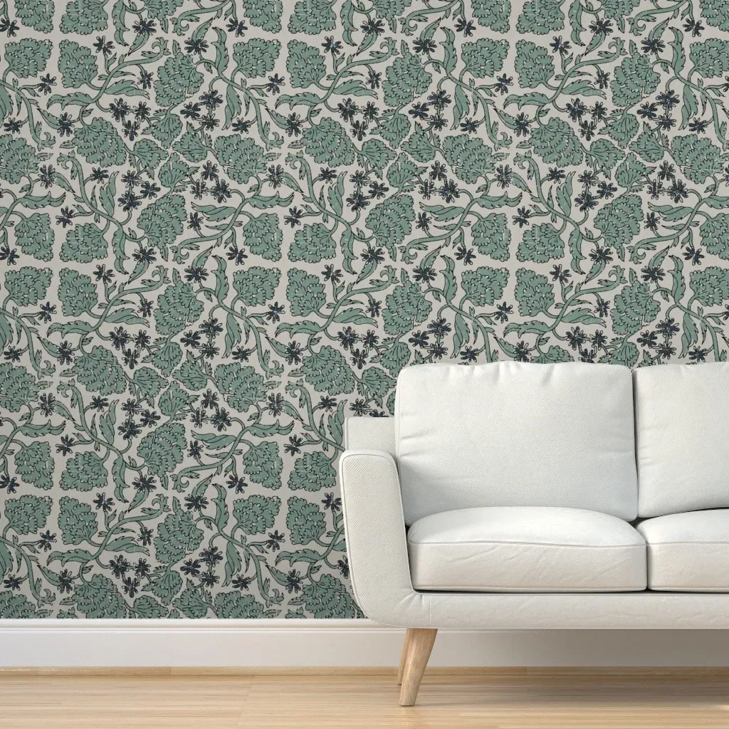 Koko Teal Peel and Stick Wallpaper - Green, Gray product