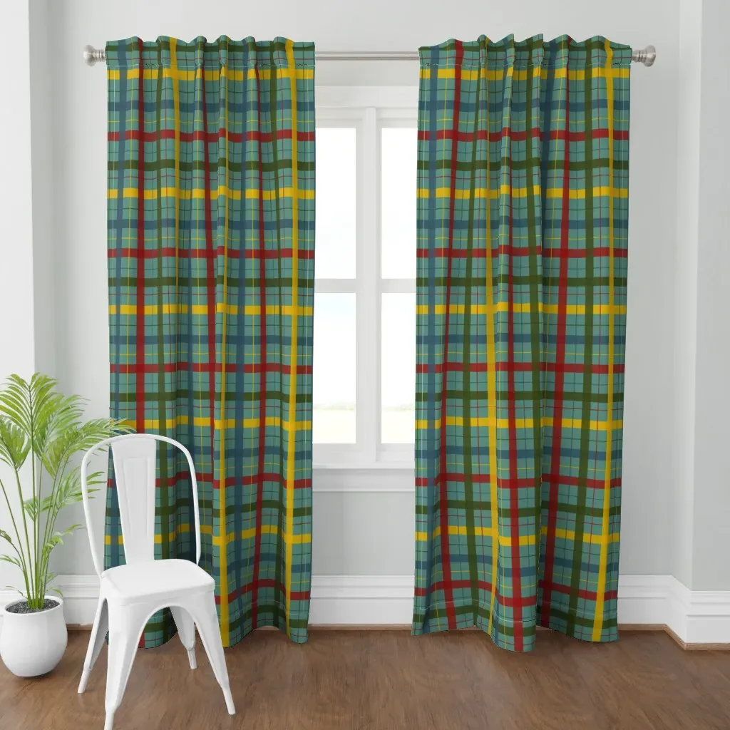 Krampus Plaid Curtain Panel - Teal product