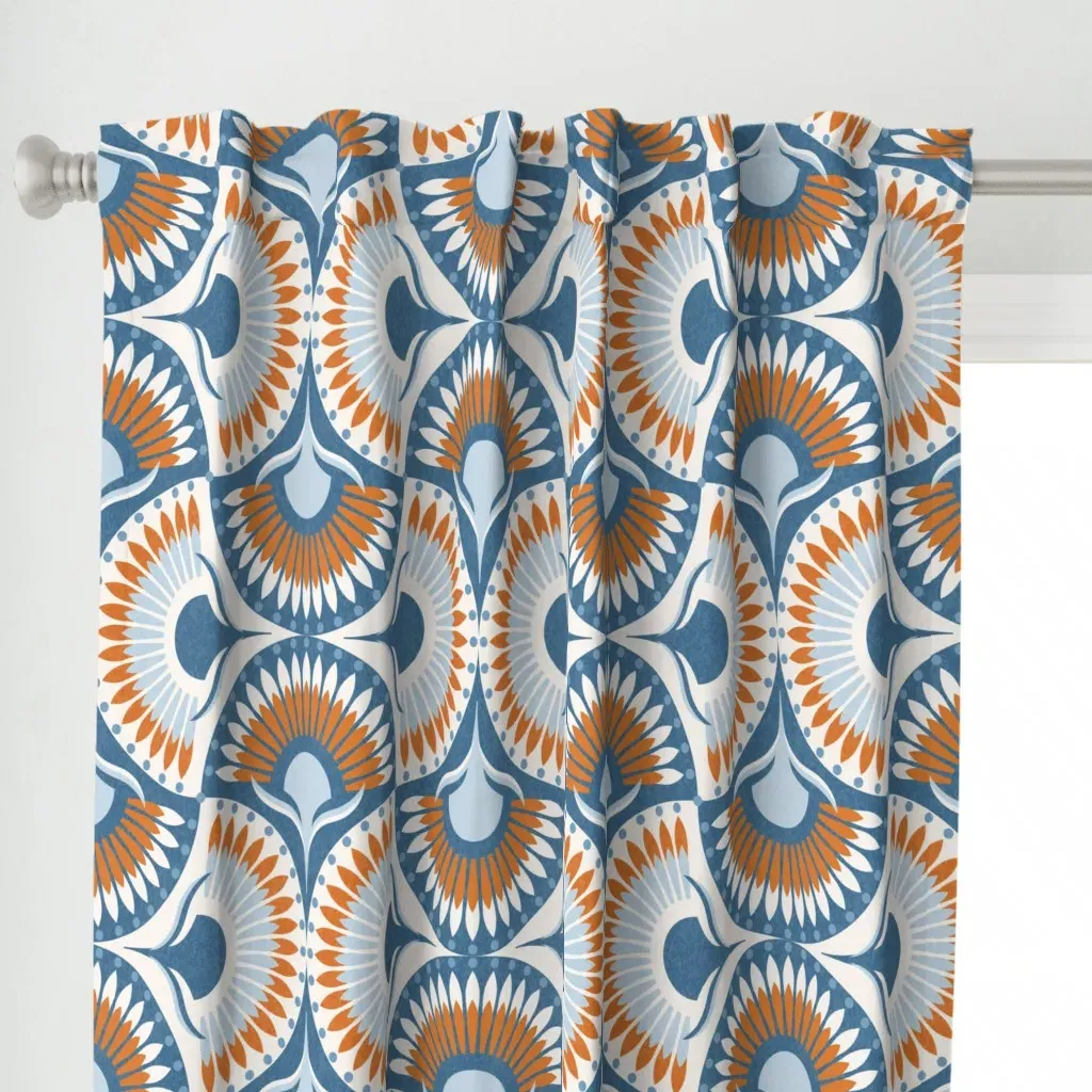 L Art Deco Boho Retro Curtain Panel - Orange alternate view