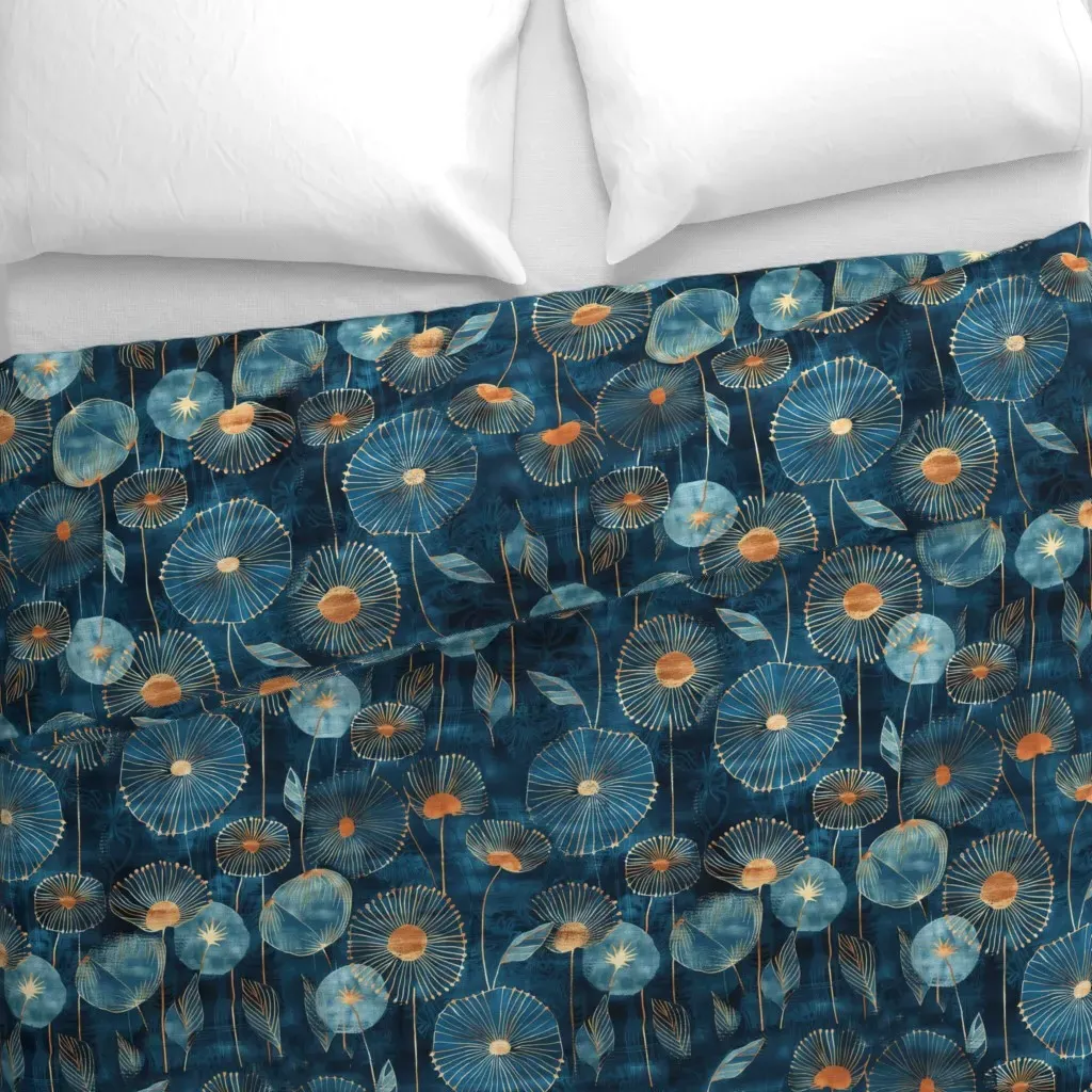 L Blue And Gold Dandelions Duvet Cover - Teal alternate view