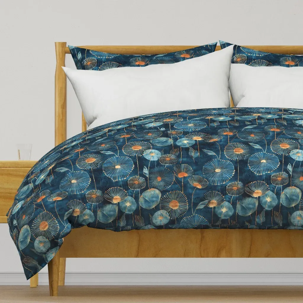 L Blue And Gold Dandelions Duvet Cover - Teal product