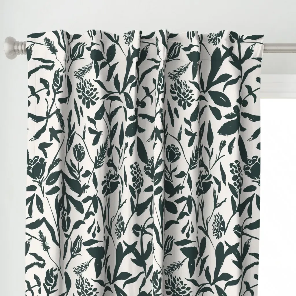 L Dark Green Floral Curtain Panel - Dark Green alternate view