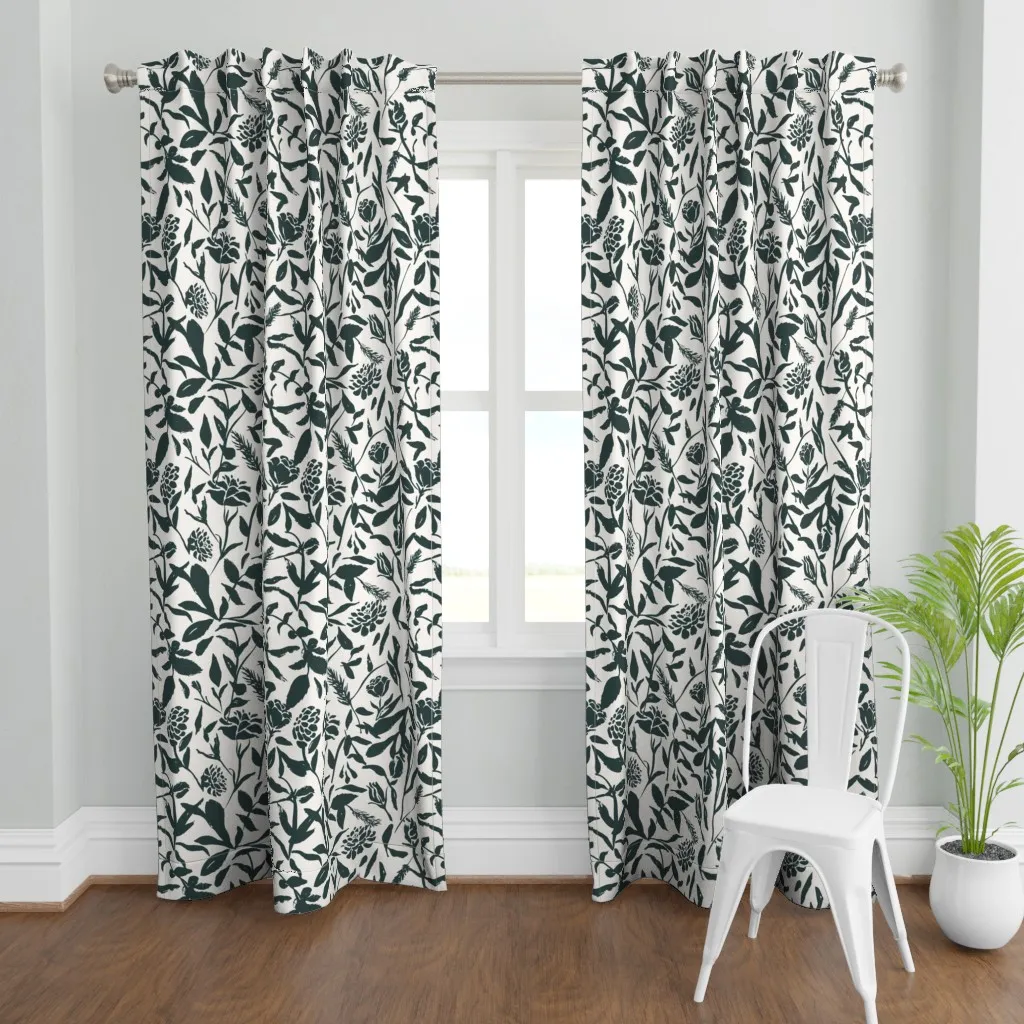 L Dark Green Floral Curtain Panel - Dark Green product
