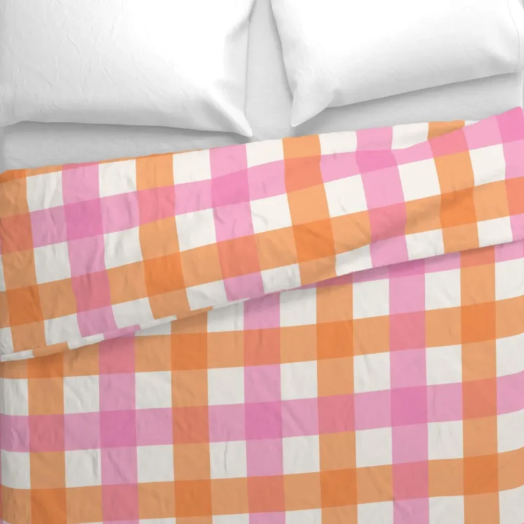 L Rainbow Gingham Check Duvet Cover - Peach alternate view