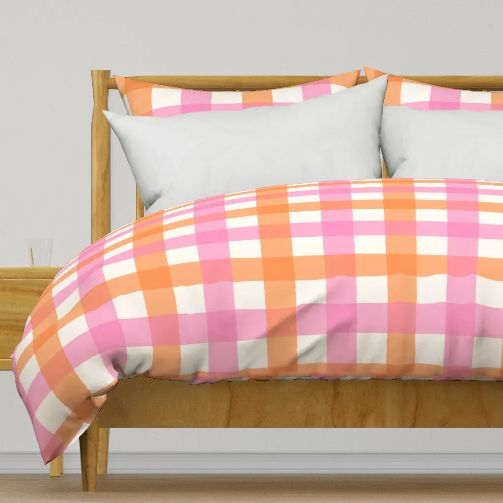 L Rainbow Gingham Check Duvet Cover - Peach product
