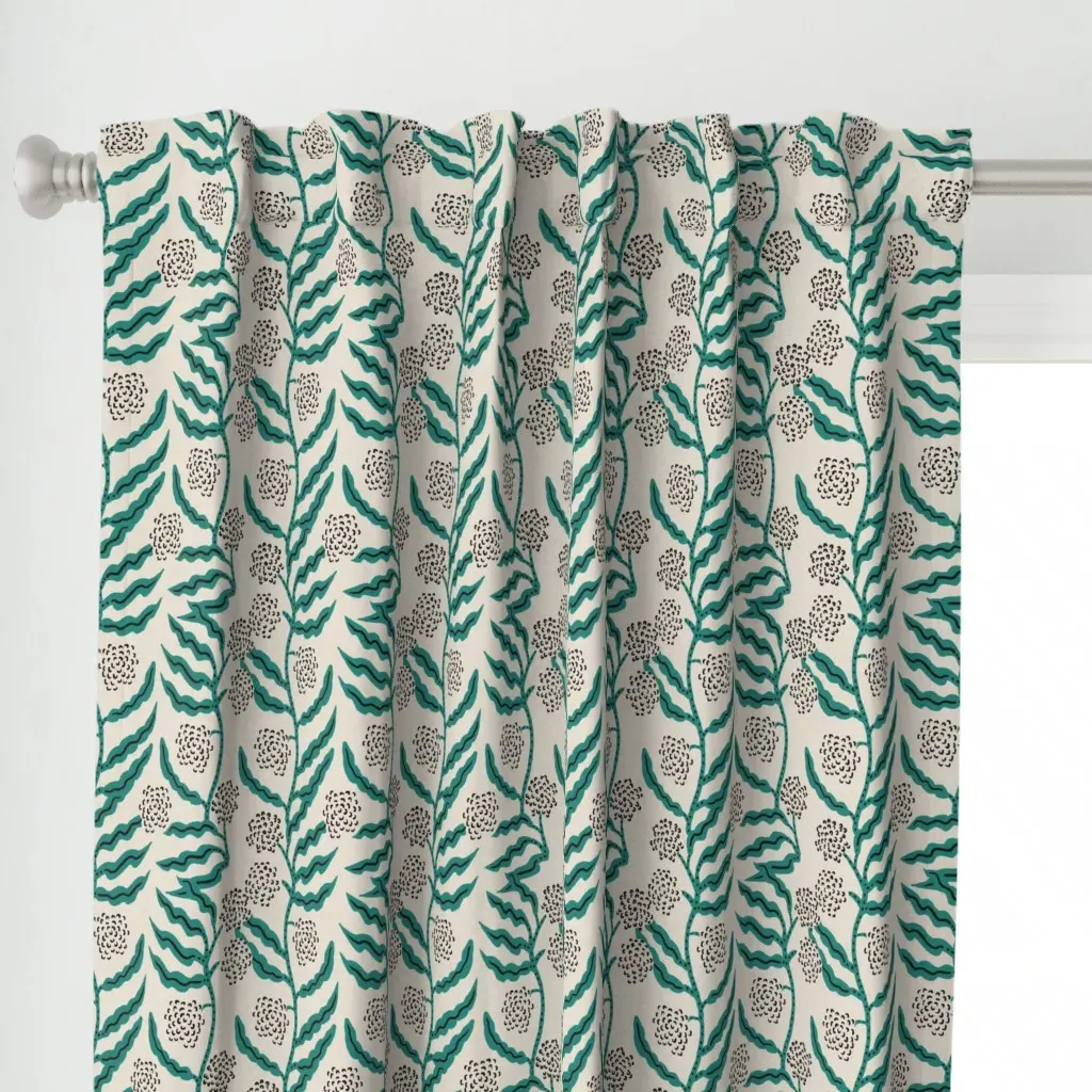 La Ville Vine Curtain Panel - Teal, Linen alternate view