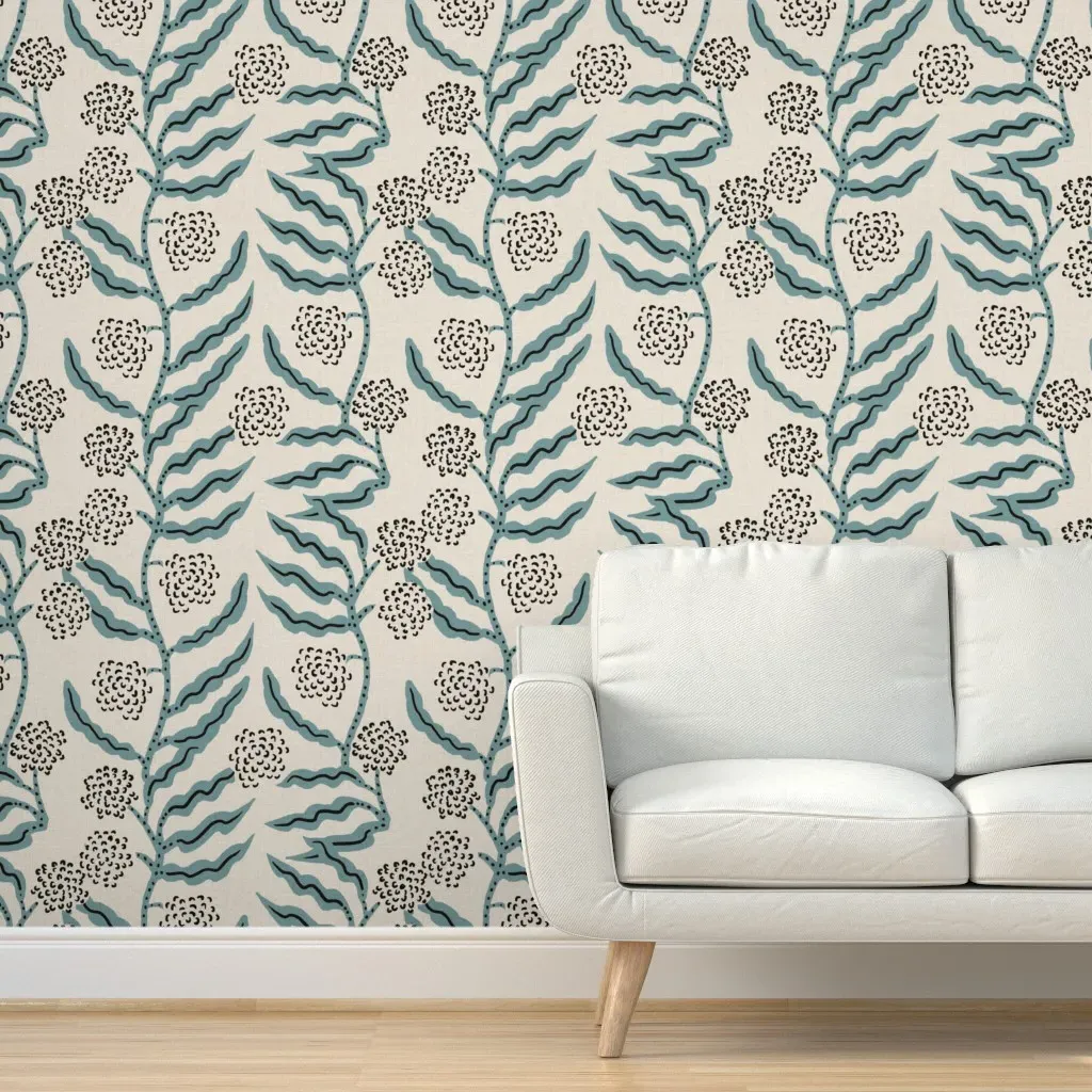 La Ville Vine Linen Rain Large Peel and Stick Wallpaper - Aqua product
