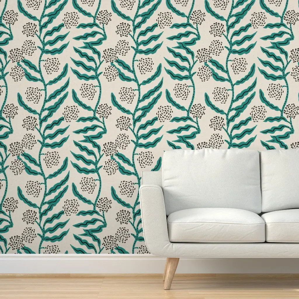 La Ville Vine Peel and Stick Wallpaper - Teal, Linen product