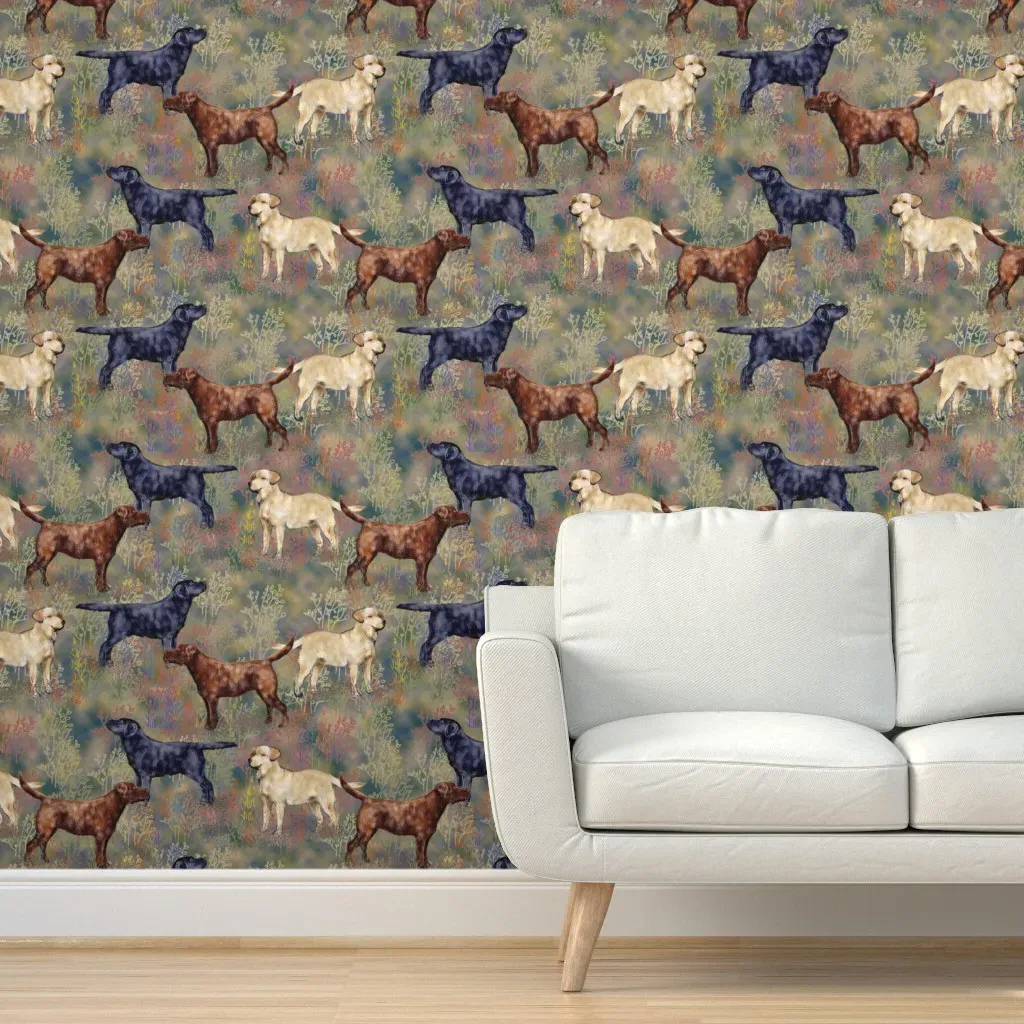 Labrador Retrievers Wildflower Field Peel and Stick Wallpaper - Brown product