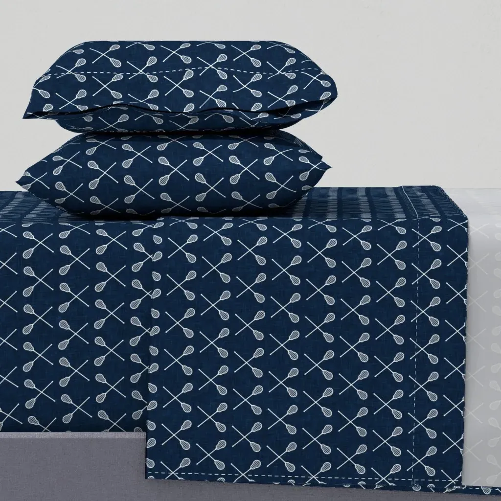 Lacrosse Crossed Sticks Full Sheet Set - Navy, White product