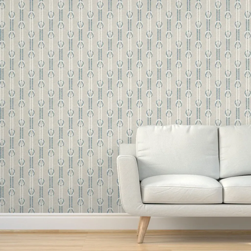 Lad21 Nautical Rope Square Knot Peel and Stick Wallpaper - White/Blue on Stone product