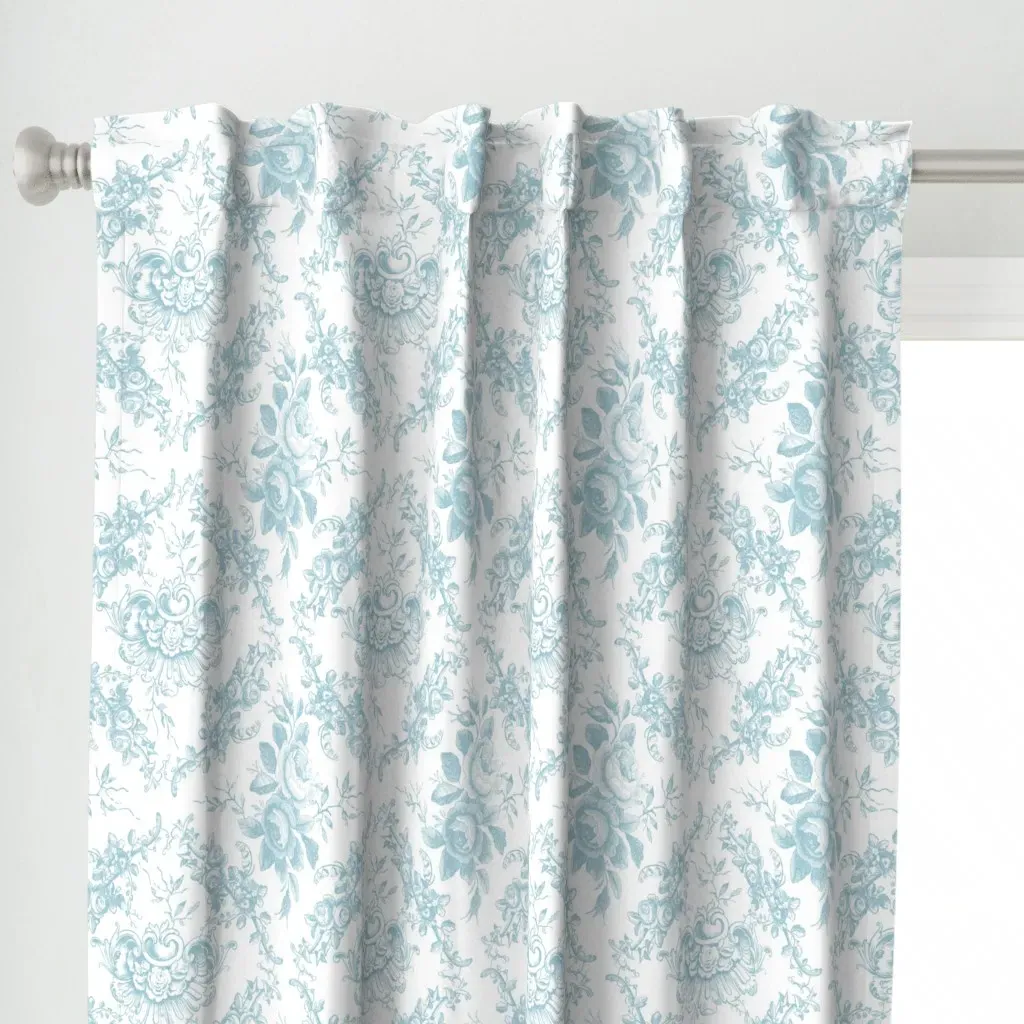 Lady Mary's Roses Curtain Panel - Light Blue alternate view