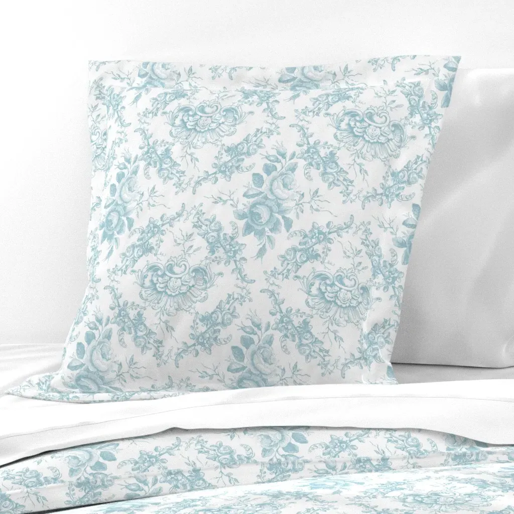 Lady Mary's Roses Mint Floral Toile Euro Pillow Sham - Light Blue product