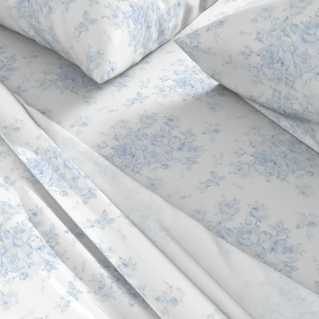 Lake Emily Summer Roses Faded Blueberry Queen Sheet Set - Powder Blue alternate view
