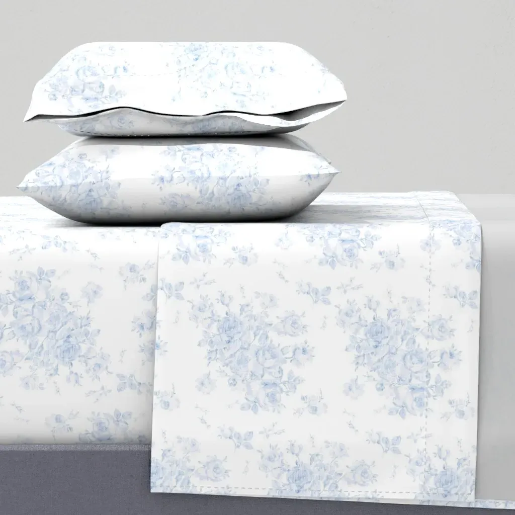 Lake Emily Summer Roses Faded Blueberry Queen Sheet Set - Powder Blue product