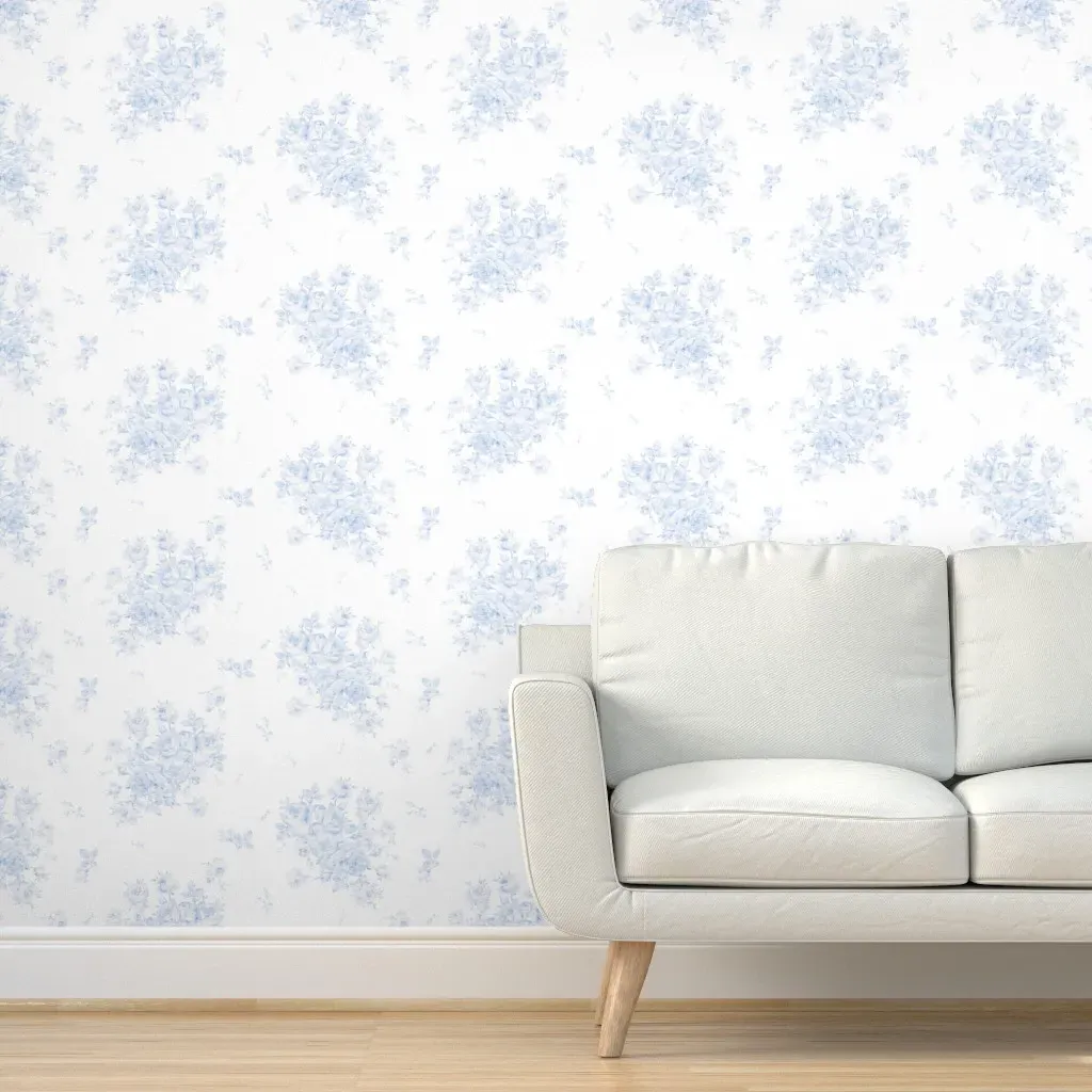 Lake Emily Summer Roses Peel and Stick Wallpaper - Light Blue product
