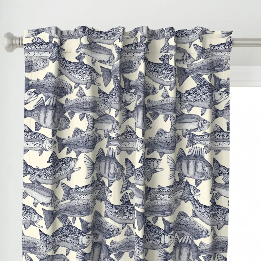 Lake Fish NZ Blue Pearl Curtain Panel - Navy Blue alternate view