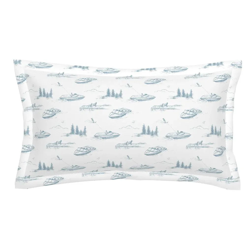 Lake House Water Skiers King Pillow Sham - Light Blue product